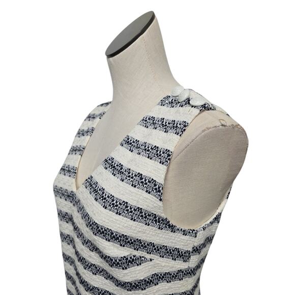 J. Crew Striped Tweed Sheath White Blue Nautical Dress Size 4 V Neck Office - Picture 8 of 9
